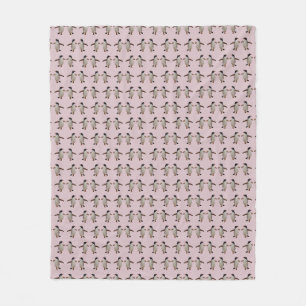 Gentoo Penguin Frenzy Fleece Blanket (Pink)