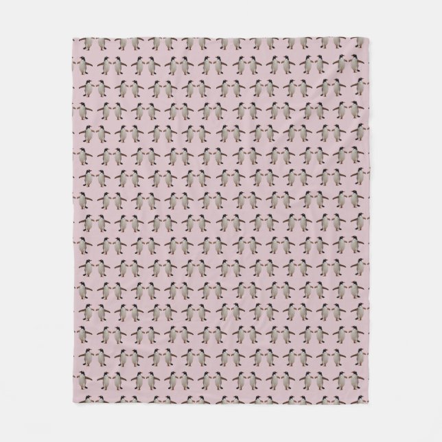 Gentoo Penguin Frenzy Fleece Blanket (Pink) (Front)