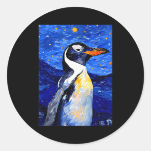 Gentoo Penguin Starry Night Painting Men Women Kid Classic Round Sticker