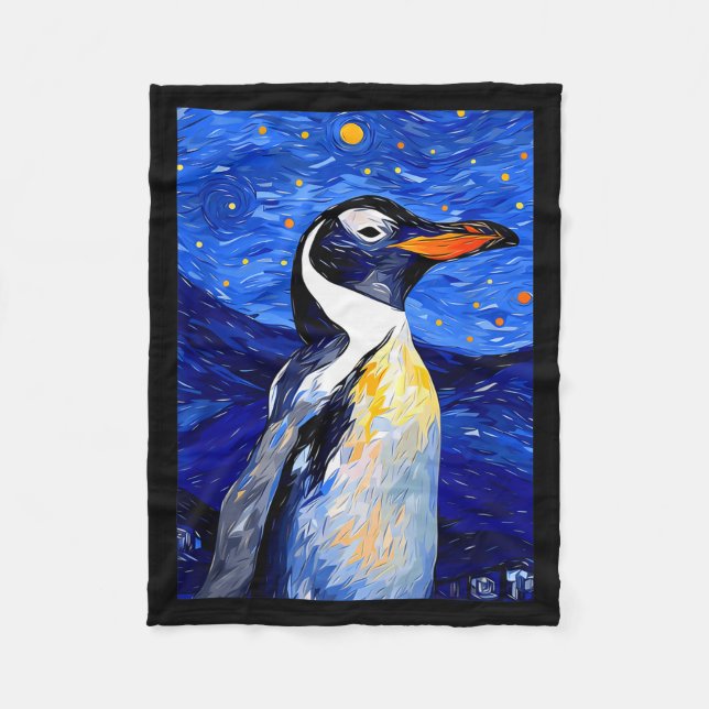 Gentoo Penguin Starry Night Painting Men Women Kid Fleece Blanket (Front)