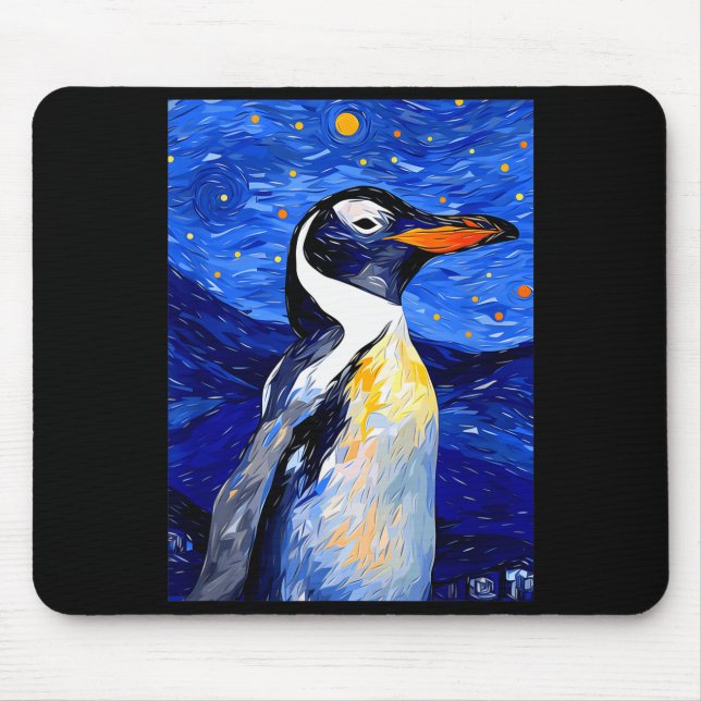 Gentoo Penguin Starry Night Painting Men Women Kid Mouse Pad (Front)