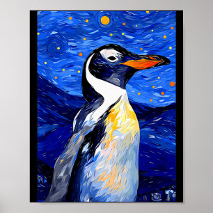 Gentoo Penguin Starry Night Painting Men Women Kid Poster