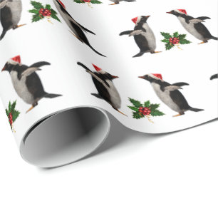 Gentoos and Holly Christmas Wrapping Paper