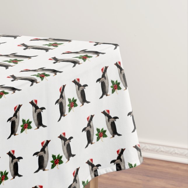 Gentoos and Holly Tablecloth (choose colour) (In Situ)