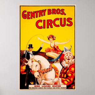 GENTRY BROS CIRCUS Horse Rider Performance Vintage Poster