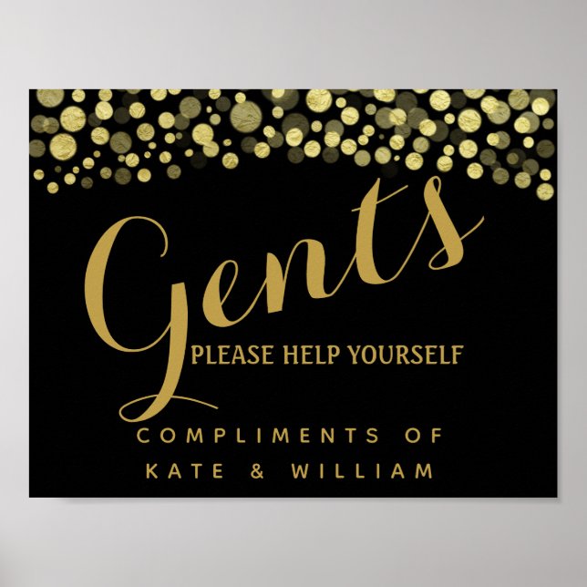 Gents restroom sign - toiletries basket GOLD sign (Front)