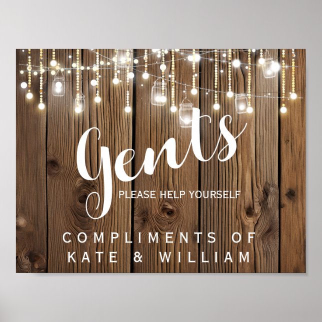 Gents restroom sign -toiletries rustic lights (Front)