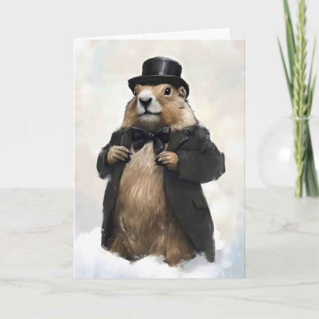 Gentteman Groundhog Funny Holiday Card (Front)