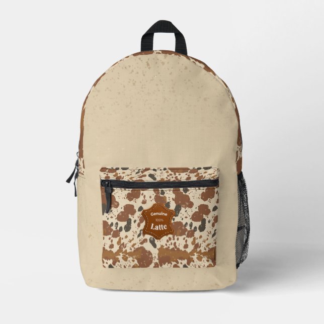 Genuine 100% Latte  | Cowhide Coffee Aesthetic Printed Backpack (Front)
