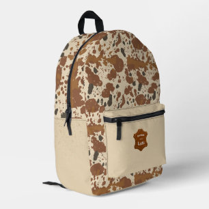 Genuine 100% Latte Cowhide Coffee Aesthetic Printed Backpack