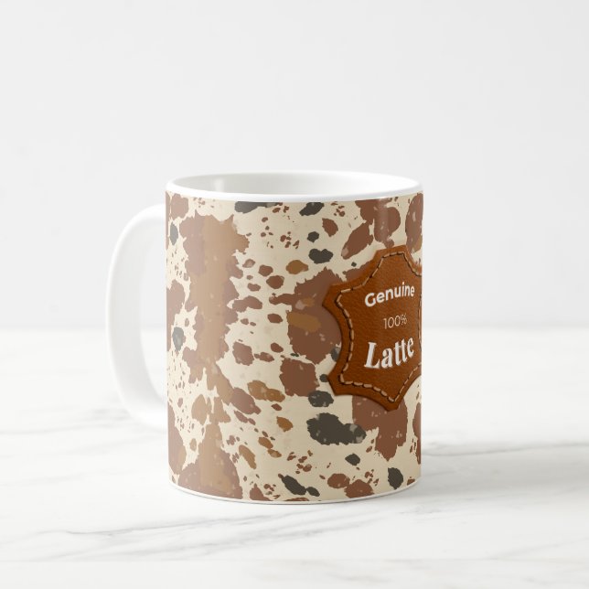 Genuine 100% Latte Mug | Cowhide Coffee Aesthetic (Front Left)
