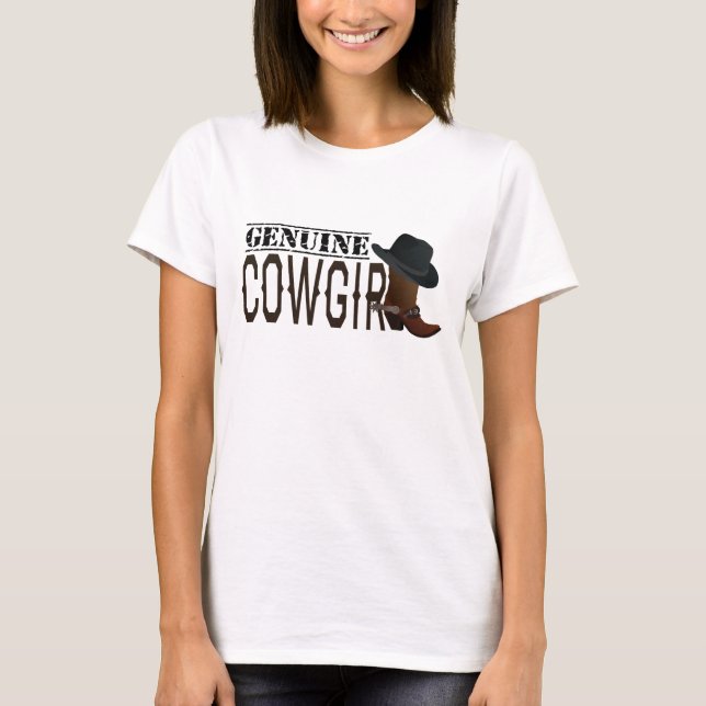 Genuine Cowgirl Hat & Boots with Spurs T-Shirt (Front)