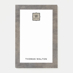 Genuine Cowhide Leather Look Monogram Name Post-it Notes