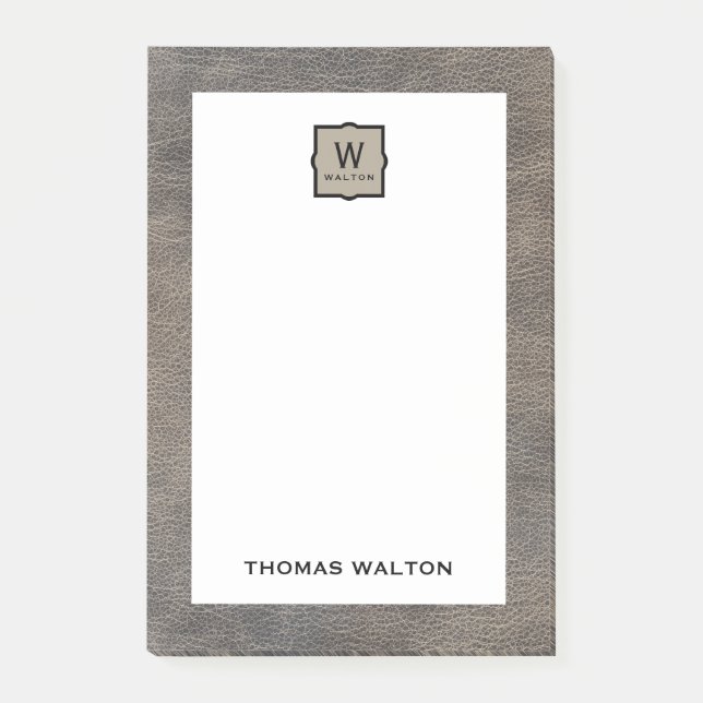 Genuine Cowhide Leather Look Monogram Name Post-it Notes (Front)