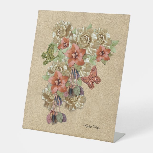 Genuine leather and suede art  hanging tapestry pedestal sign (Front)