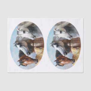 Genuine (Not AI) Victorian Three Horses Painting Tissue Paper