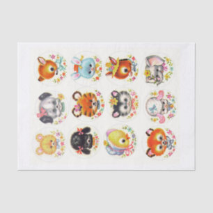 Genuine (not AI) Vintage Mid-Century Cute Animals Tissue Paper