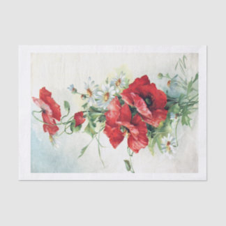 Genuine (not AI) Vintage Red Poppies from Postcard Tissue Paper