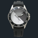 Geo Abstract Minimal Black White Stripes Name Watch<br><div class="desc">Personalise with your own name or name of your loved one.</div>