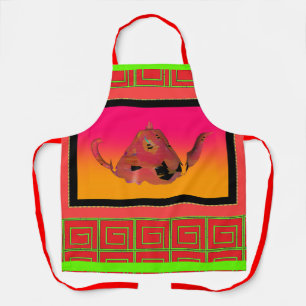 Geo Bamboo Maze Teapot Red Chef Caterer Apron