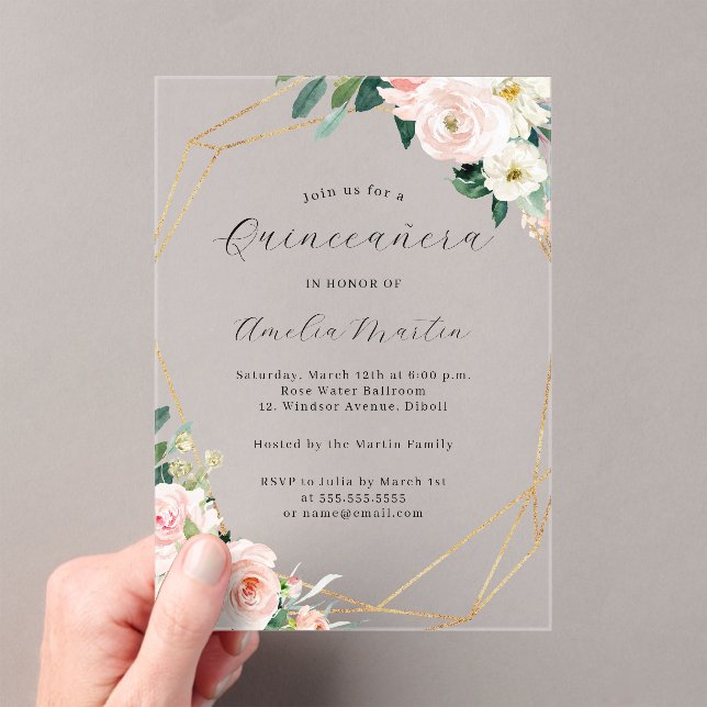 Geo Clear Acrylic Floral Quinceanera  Invitations (Insitu (Handheld))