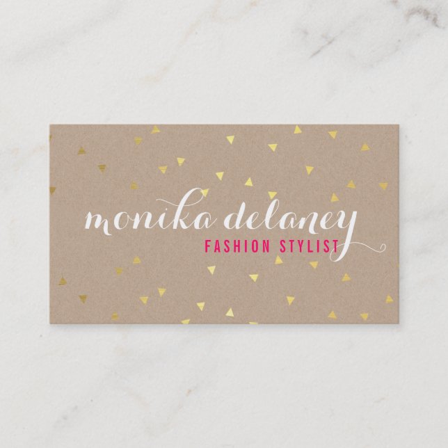 GEO CONFETTI GOLD stylish trendy cool kraft white Business Card (Front)