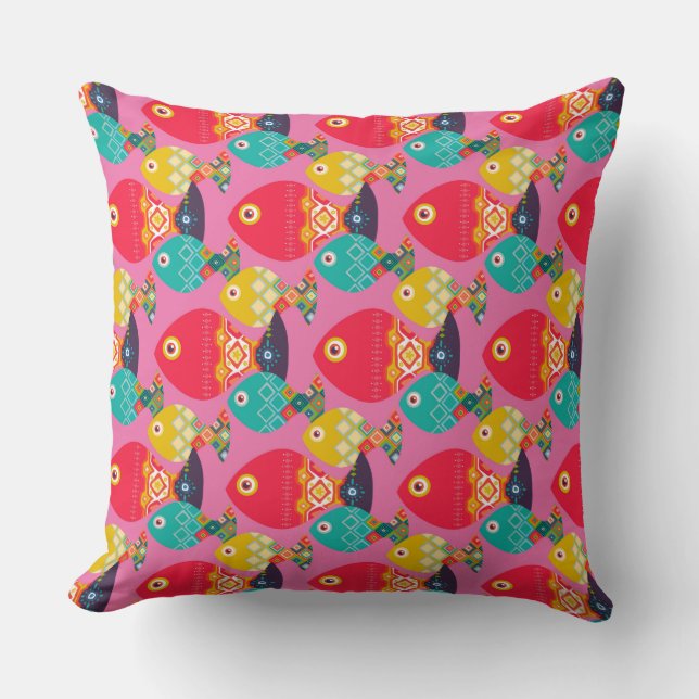 geo fish pink cushion (Front)