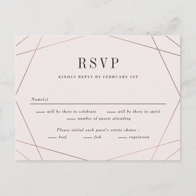 Geo Frame Wedding RSVP Reply Response Card (Front)