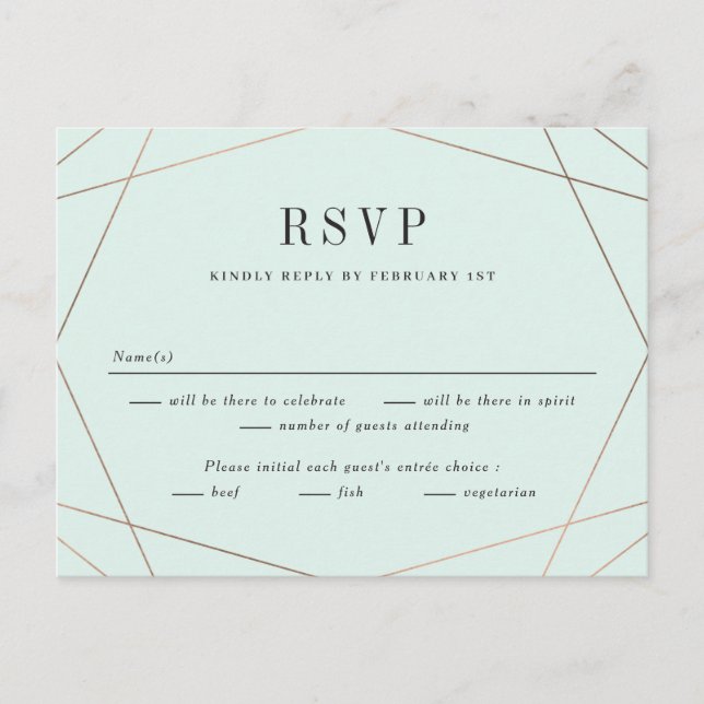 Geo Frame Wedding RSVP Reply Response Card (Front)