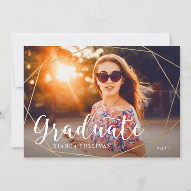 Geo Gold Foil Graduate Photo Invitation (Front)