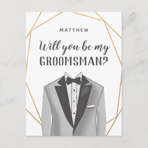 Geo Gold Tuxedo Groomsman Request Card
