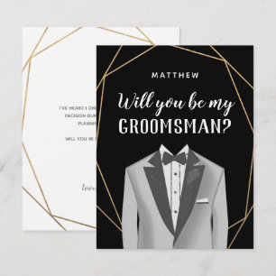 Geo Gold Tuxedo Groomsman Request Card