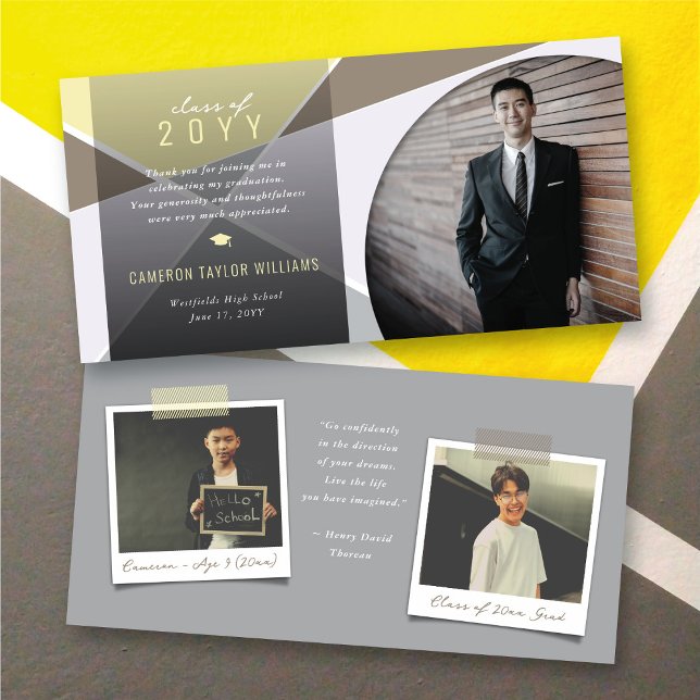 Geo Grey Criss Cross Colour Block Photo Graduation Thank You Card (Geometric Ash Grey Criss Cross Color Block Photo Graduate Thank You Card @ zazzle.com/color_therapy)