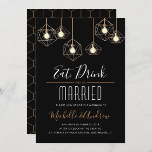 Geo Lights Eat Drink and be Married Wedding Invitation