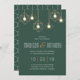 Geo Lights Emerald Green Modern Geometric Wedding Invitation