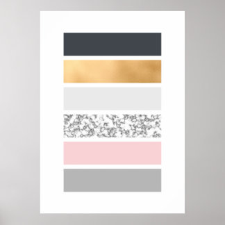 Geo Lines - Slate Gold Marble and Pink Poster