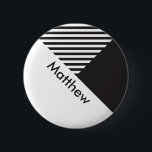 Geo Minimal Black White Stripes Employee Name Tag 6 Cm Round Badge<br><div class="desc">Customisable name tag button</div>