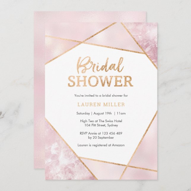 Geo Pink and Gold Bridal Shower invitation (Front/Back)