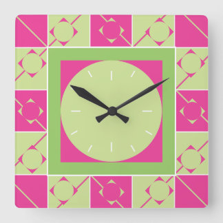 Geo Plaid Pink/Green Square Wall Clock