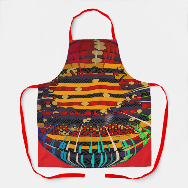 Geo Radial Arts Crafts Kitchen Red Straps Apron (Front)