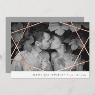 Geo Wedding   Faux Copper with Photo Save the Date Invitation