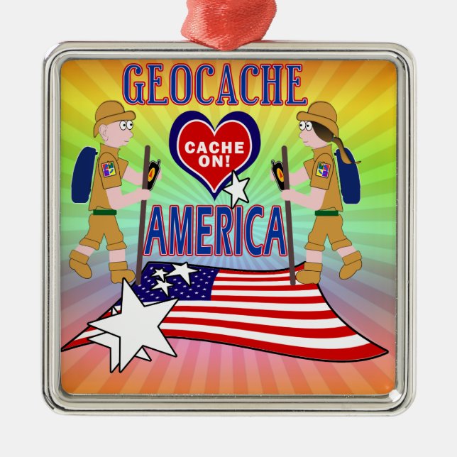 GEOCACHE AMERICA GEOCACHING METAL TREE DECORATION (Front)