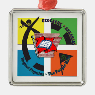 GEOCACHE ARKANSAS MOTTO PEOPLE RULE METAL TREE DECORATION