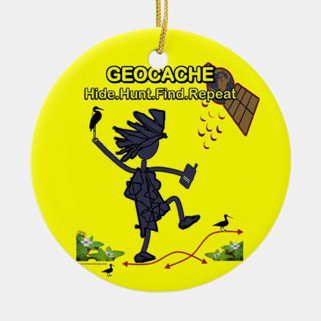 Geocache Hide Hunt Find III Ceramic Tree Decoration (Front)