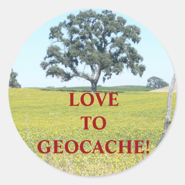 GEOCACHE STICKER, "Love to geocache" Classic Round Sticker (Front)