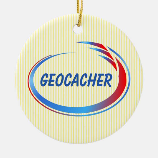 Geocacher Blue and Red Splash Ceramic Tree Decoration (Front)