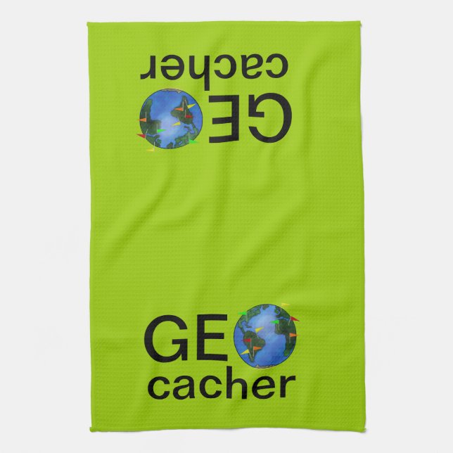 Geocacher Earth with Flags Geocaching Custom Tea Towel (Vertical)