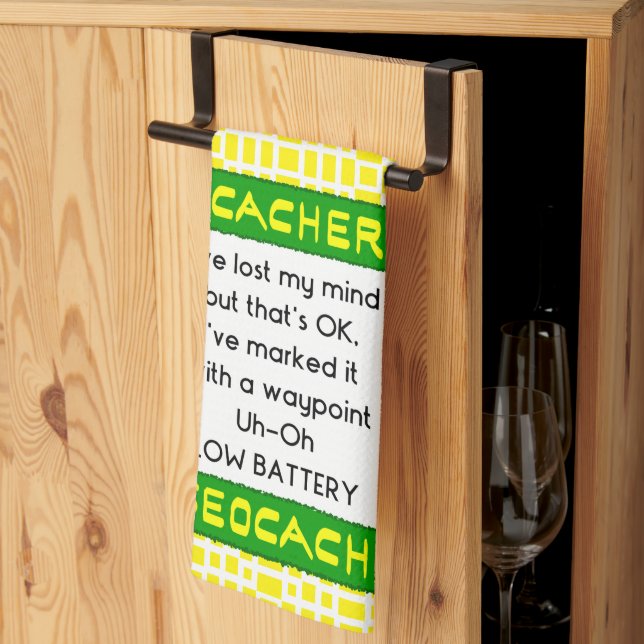 Geocacher Lost Mind In Green Tea Towel (Thirds Fold)