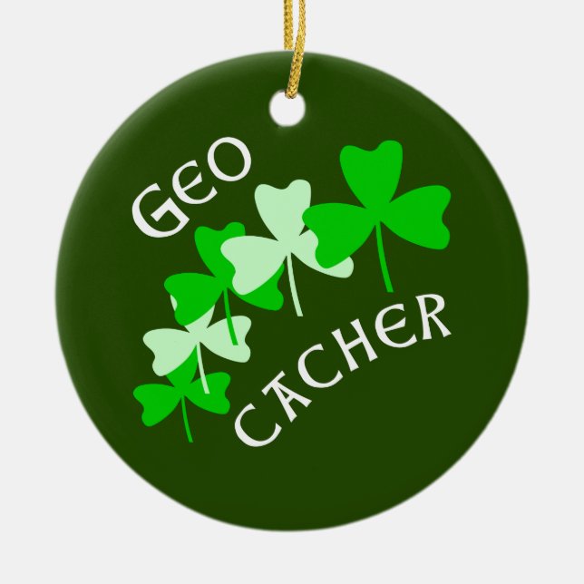 Geocacher Shamrocks Ceramic Tree Decoration (Front)