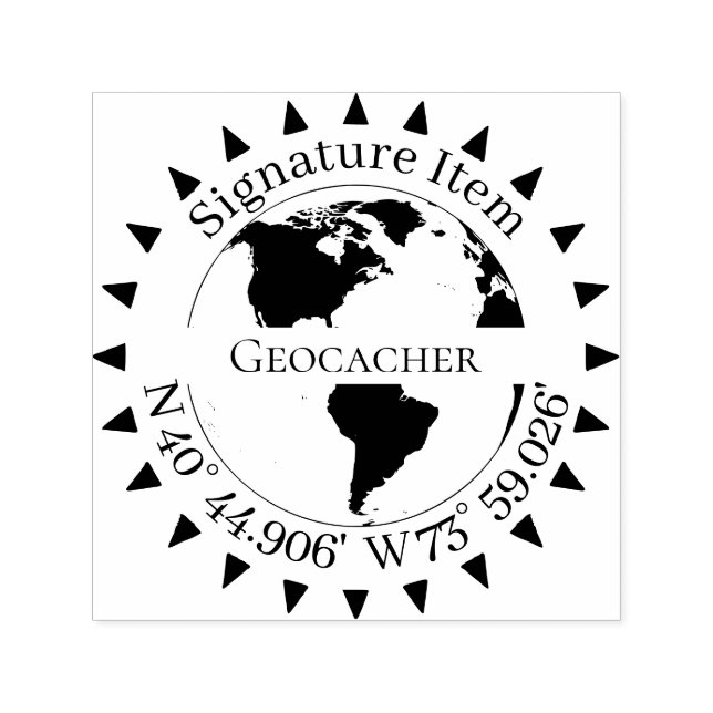 Geocacher Signature and GPS coordinates Arrows Self-inking Stamp (Design)